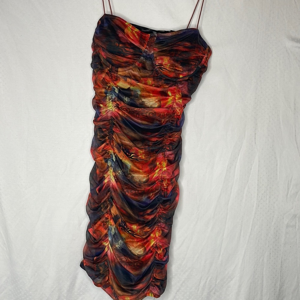 Red Mesh Cup Detail Bodycon Dress